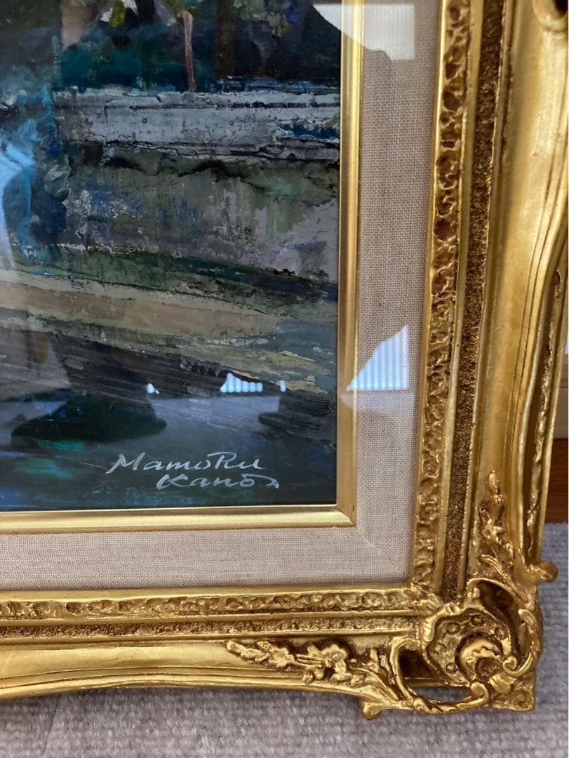 絵画セーヌ河畔　狩野守　金色フレーム