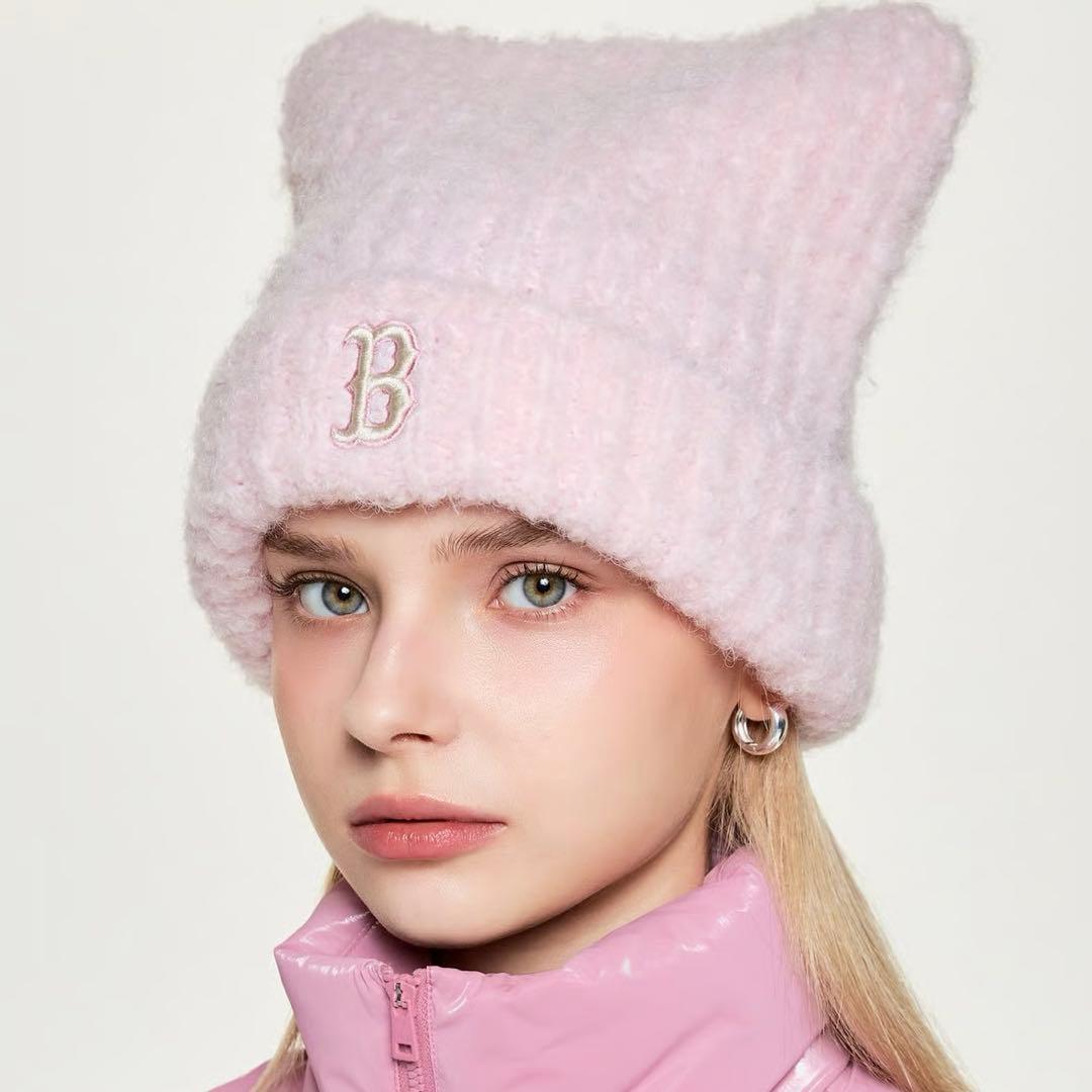 新品】TWS ハンジン カリナ着用 MLB KOREA 猫耳 ニット帽 ピンク