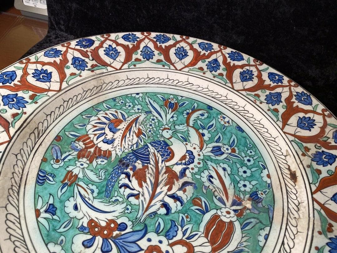IZNIK陶器 大皿 18世紀 イズニック イズニク オスマントルコ 修復接合品