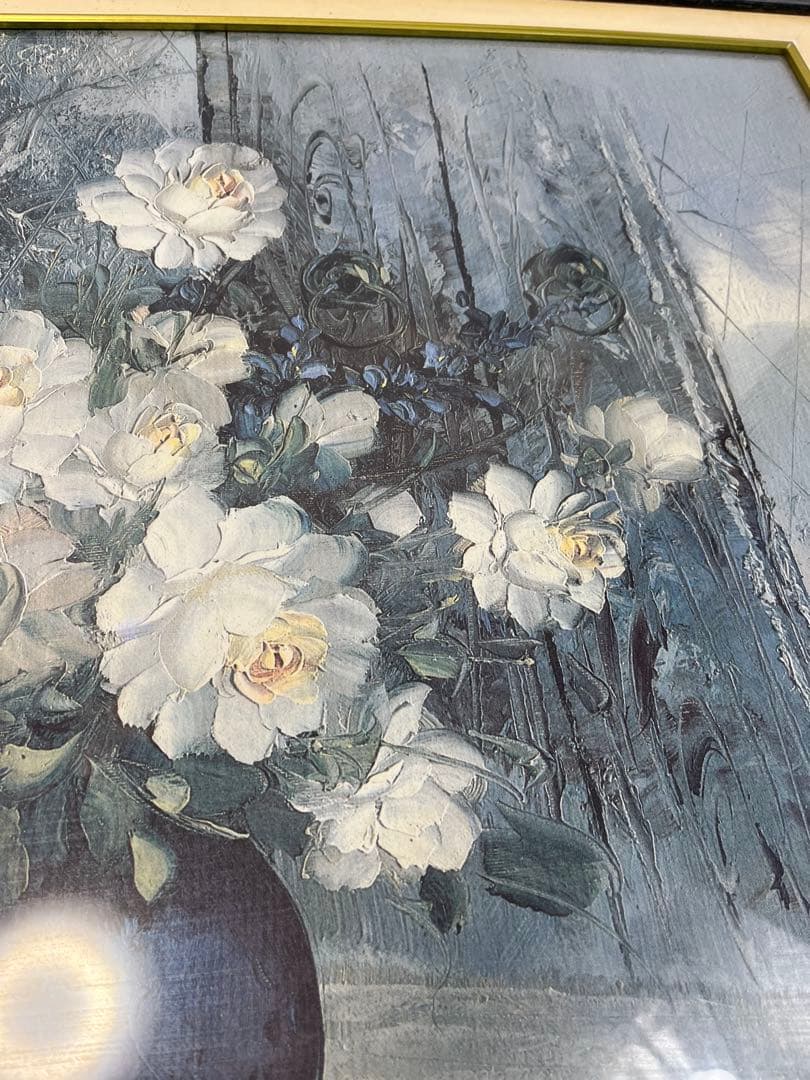 油彩複写画壁掛け 白いバラ 複写版 2021