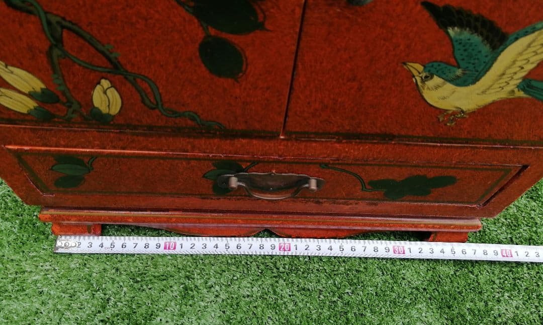 ヴィンテージ 花柄 小型木製箪笥 シノワズリ 漆塗り アジアン 李朝