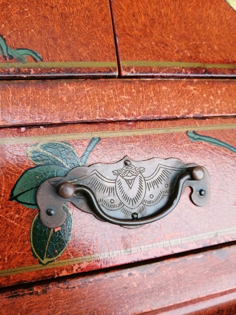 ヴィンテージ 花柄 小型木製箪笥 シノワズリ 漆塗り アジアン 李朝