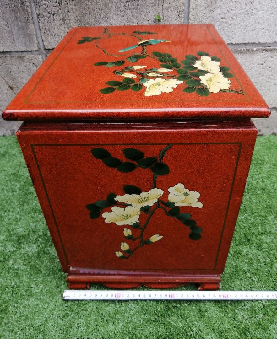 ヴィンテージ 花柄 小型木製箪笥 シノワズリ 漆塗り アジアン 李朝