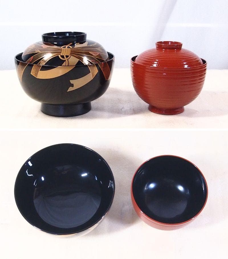 【未使用】輪島塗 八井珠蔵漆器本店 祝熨斗蒔絵 煮物椀 5客 雑煮椀/大椀 食器