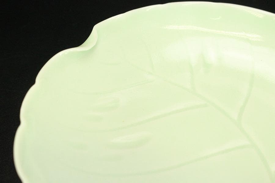 宮内省御用達 平戸 三川内焼 陽山末太朗作 青磁木の葉皿 十客共箱