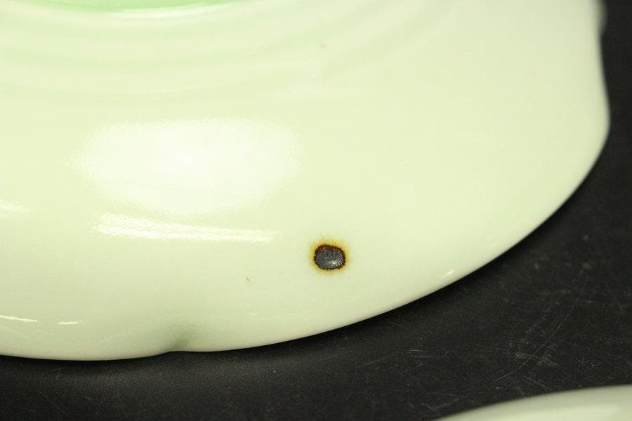 宮内省御用達 平戸 三川内焼 陽山末太朗作 青磁木の葉皿 十客共箱