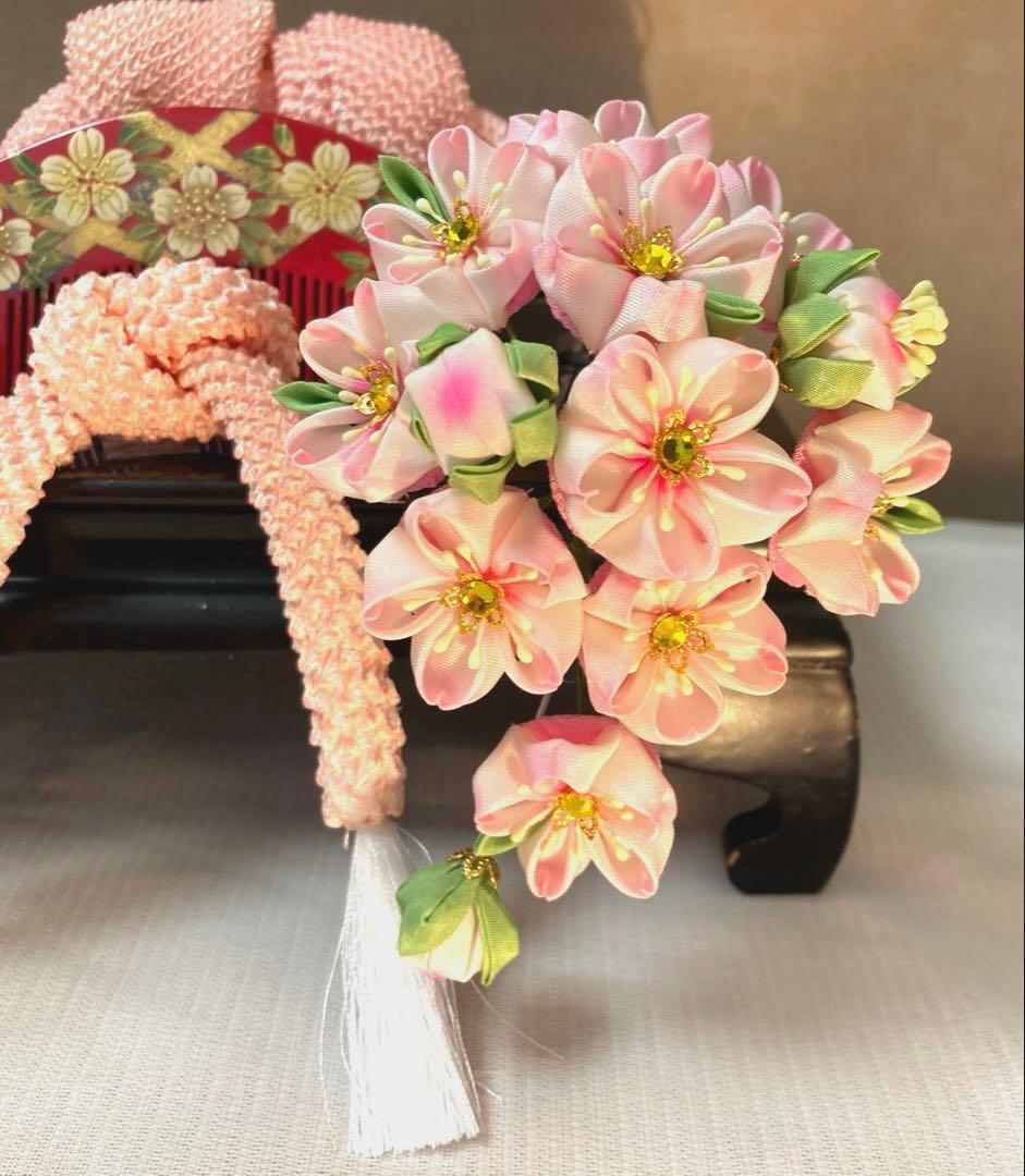 専用　七五三　成人式　枝垂れ桜の簪　Uピン簪　金属簪　櫛簪　玉簪　水引　絞り玉簪