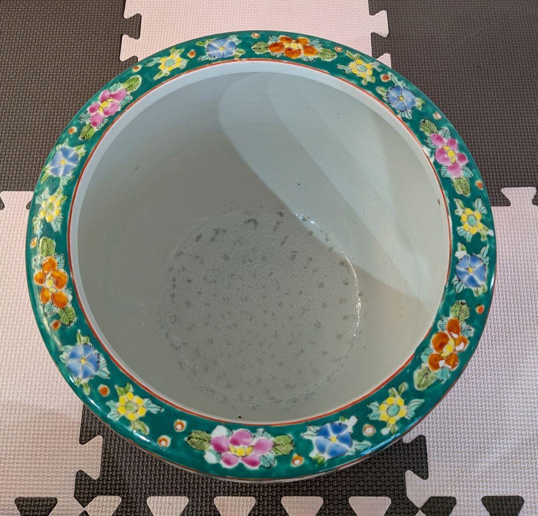 十錦手色絵 花・蝶 火鉢 年代物