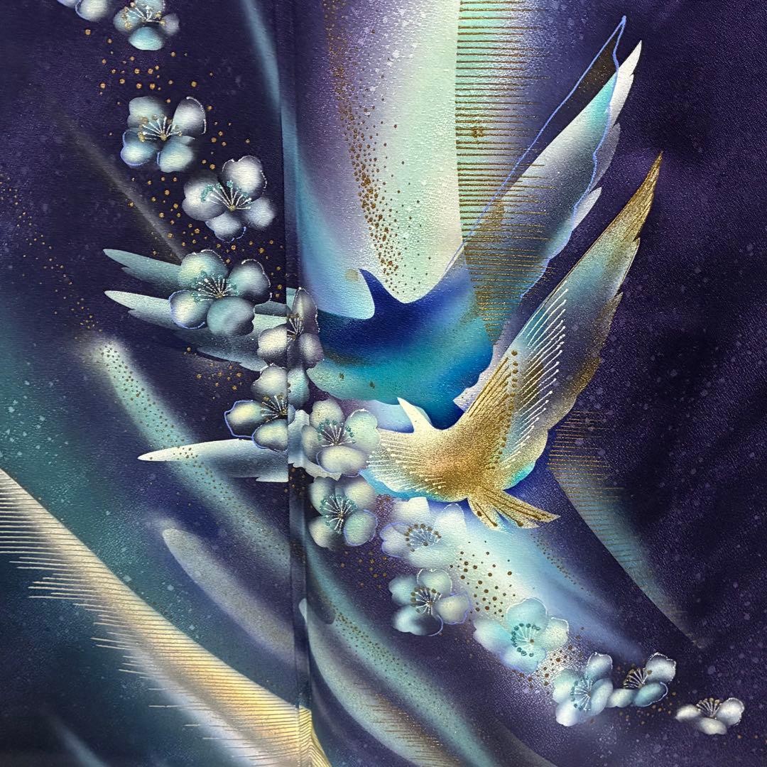 D25 訪問着 秀星 鳥 花模様 正絹 着物 袷 極美品 - メルカリ