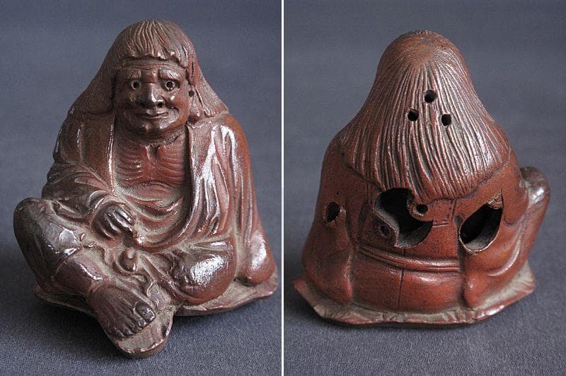 時代!! 天保赤備前『亀に仙人香炉』珍しい細工物高13㎝