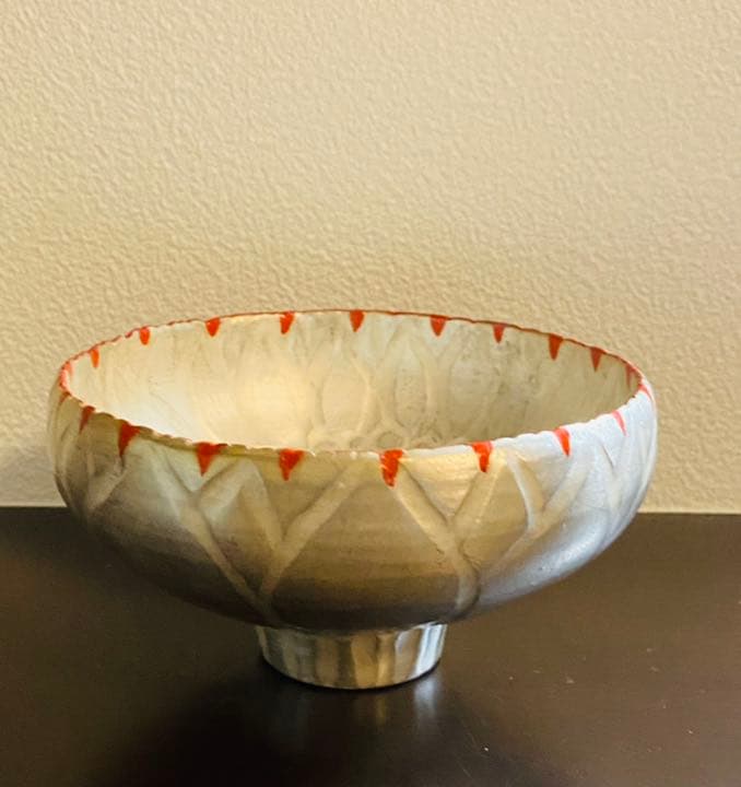 林みちよ　紅縁銀彩花碗　旅茶碗　小服茶碗　ティーカップ　茶道