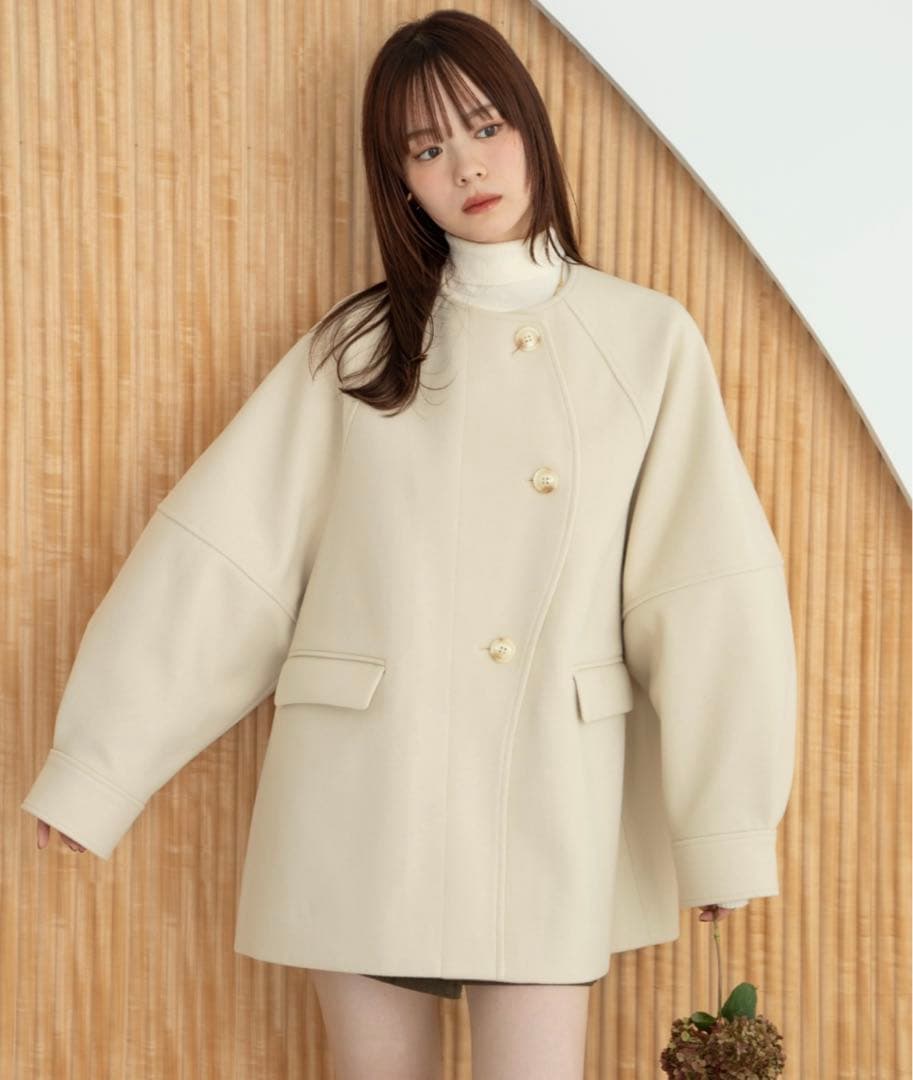 hinari ウェーブデザインミドルコート【ベージュ・free】