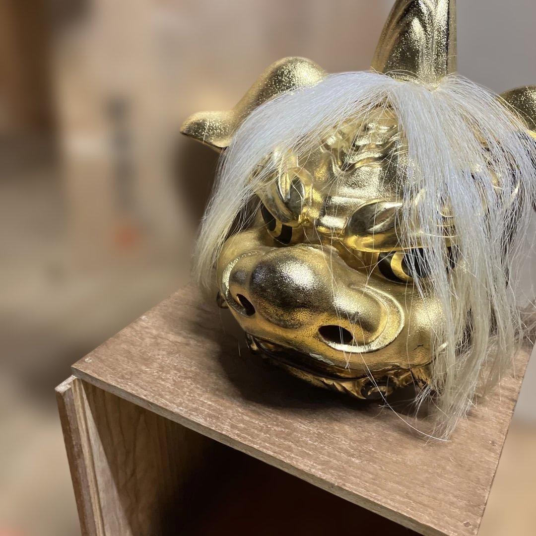 金塗り獅子頭部彫刻、富山県井波彫刻家 宮崎辰児作 - メルカリ