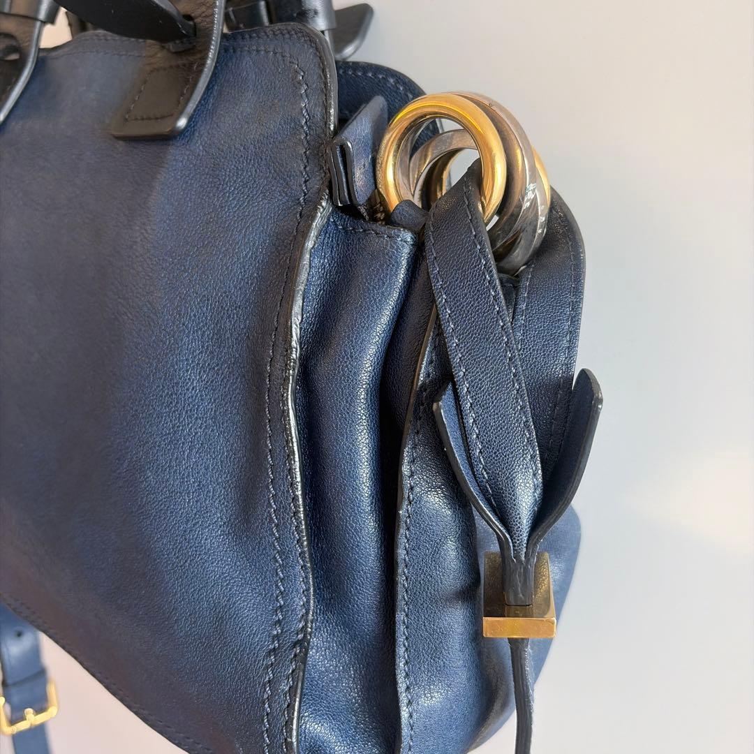 ブ*プ様 Chloéネイビー レザー ハンドバッグショルダーバッグ斜めがけ2ウェ