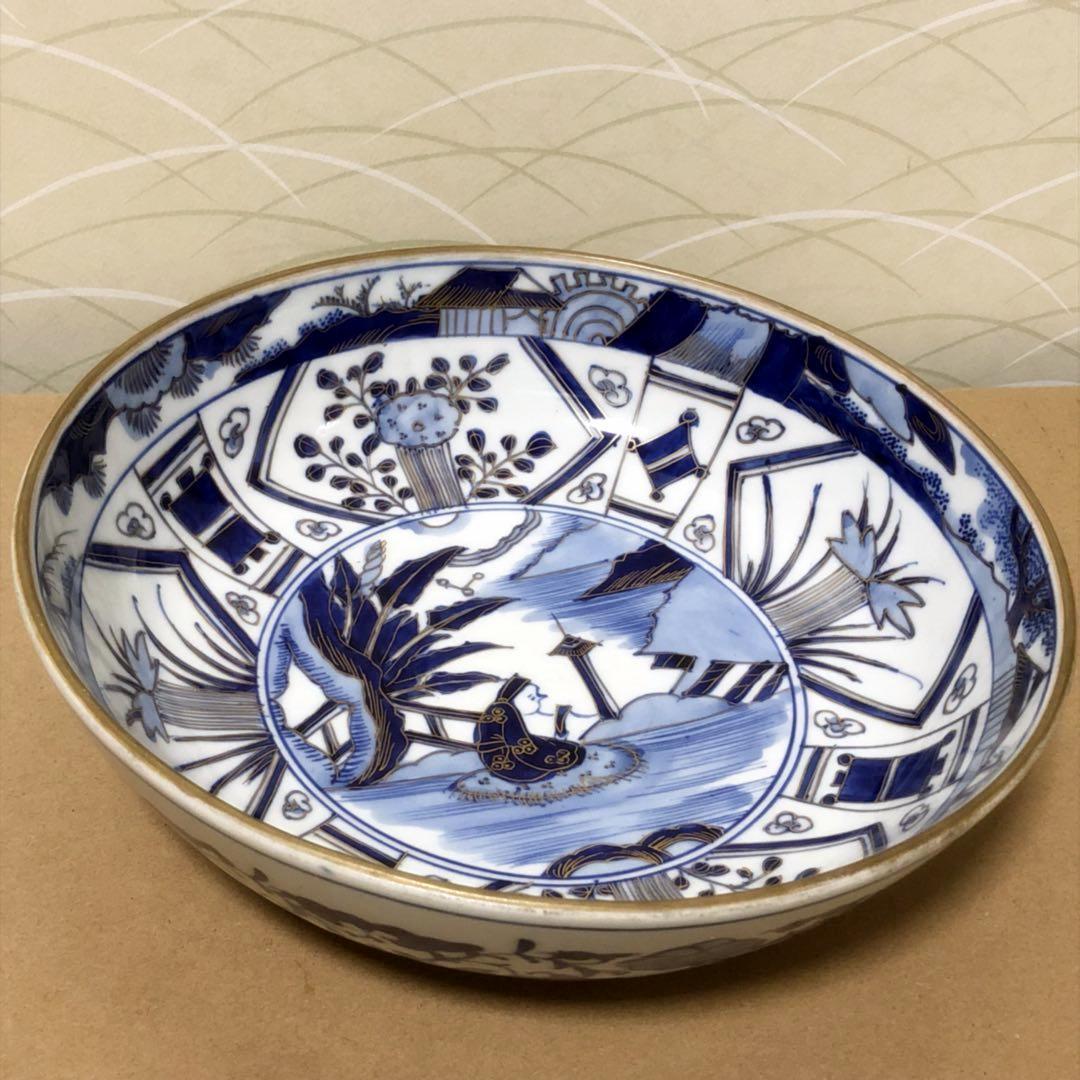 江戸時代皿 古伊万里 染付大皿『大明成化年製』唐草紋大皿 飾り皿 c092501