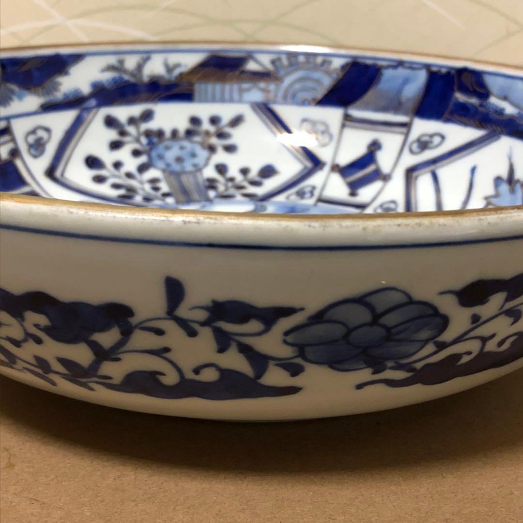 江戸時代皿 古伊万里 染付大皿『大明成化年製』唐草紋大皿 飾り皿 c092501