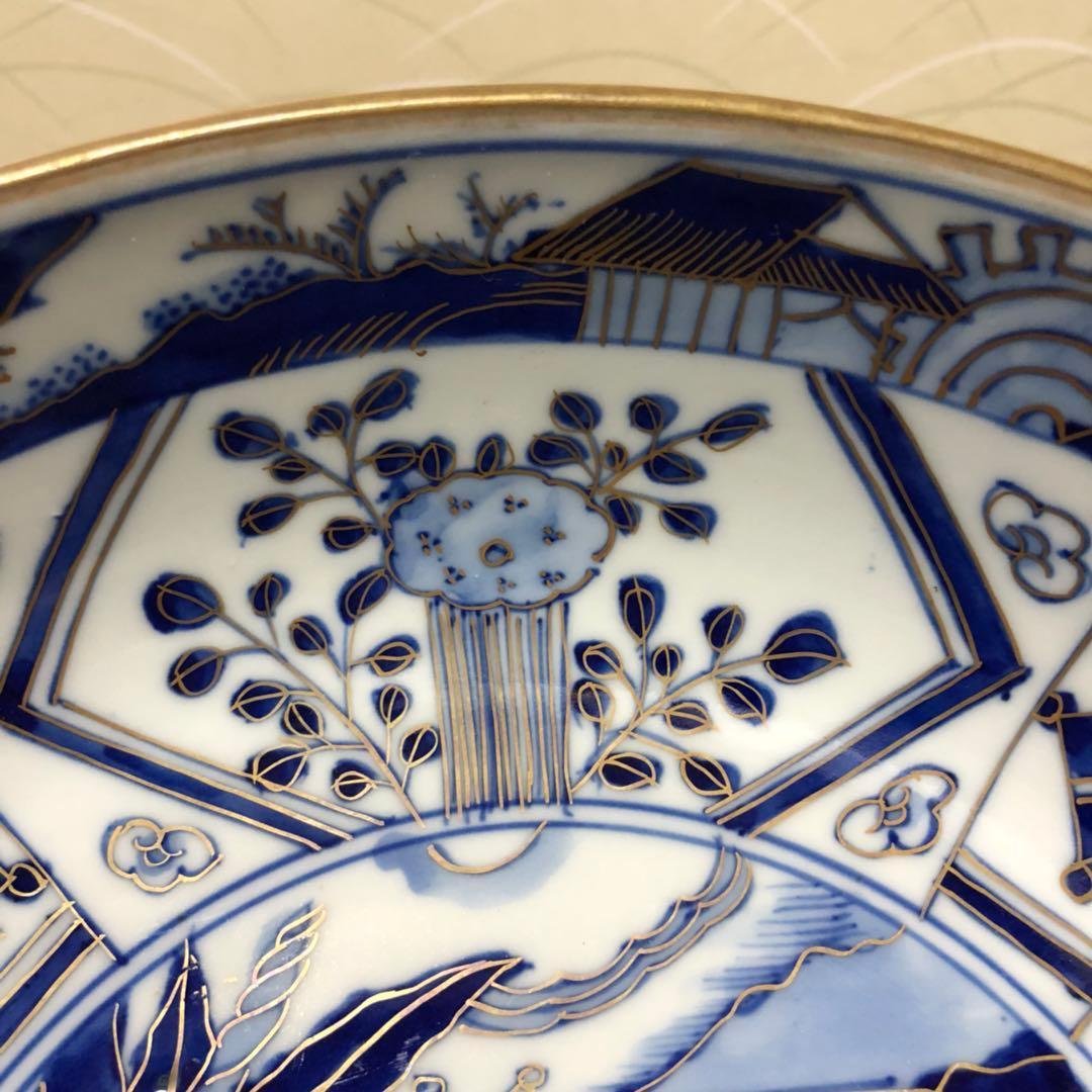 江戸時代皿 古伊万里 染付大皿『大明成化年製』唐草紋大皿 飾り皿 c092501