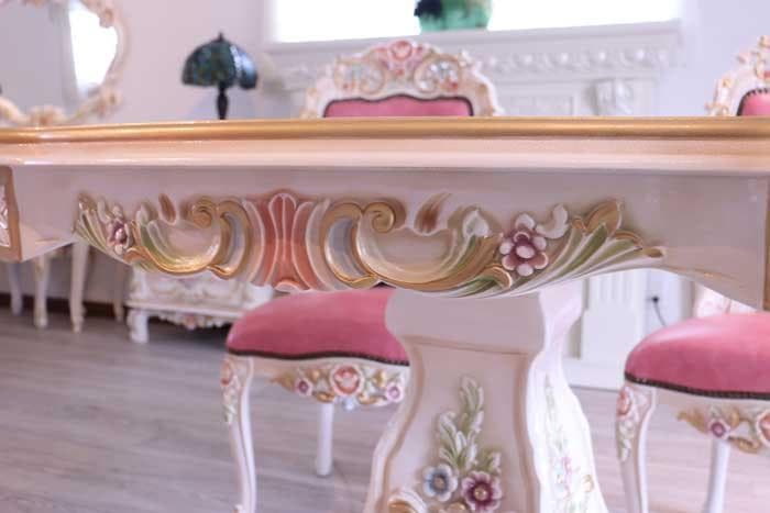 専用 ダイニング5点セット 120cm ロココ 本革 猫脚 テーブルセット