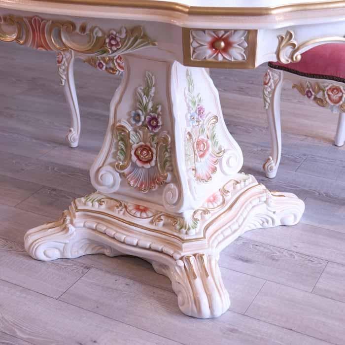 専用 ダイニング5点セット 120cm ロココ 本革 猫脚 テーブルセット