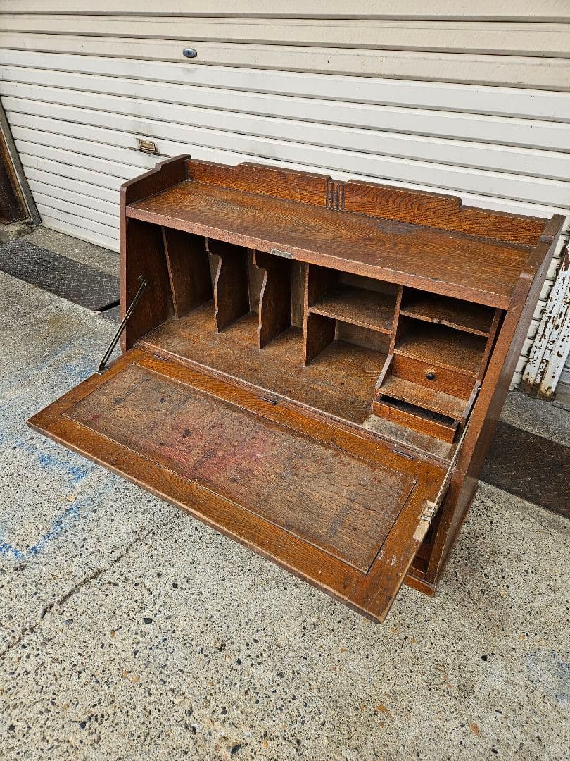 日本のアンティーク 古いライティングビューロー 帳場机 収納棚 明治