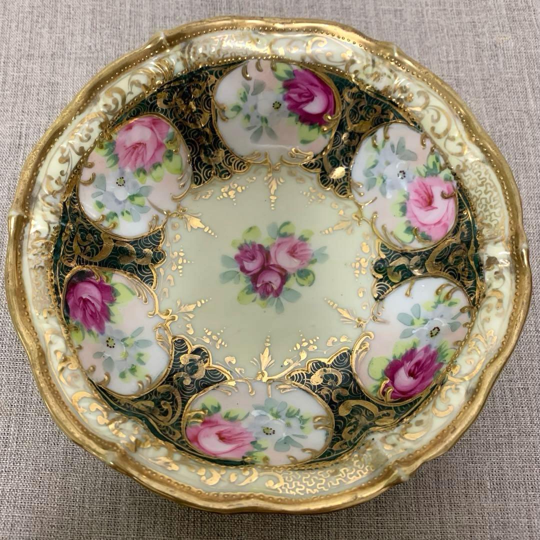 オールドノリタケ メープルリーフ印 薔薇 金彩 ボウル アンティーク