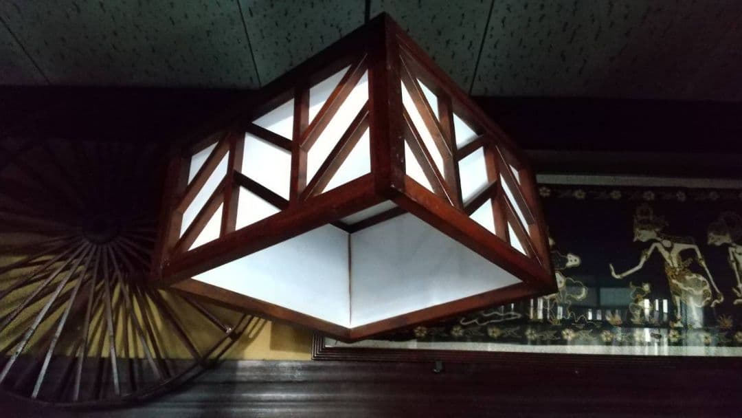 松本民芸家具 民芸 木製 矢羽根型笠 天井照明 和風照明 アンドン