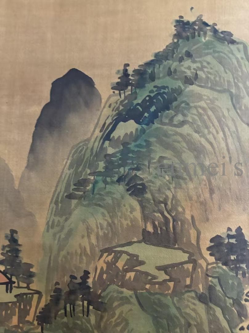 中国古美術 近時代 王鑑 水墨画 山水風景 巻物三尺 絹本 掛け軸 唐