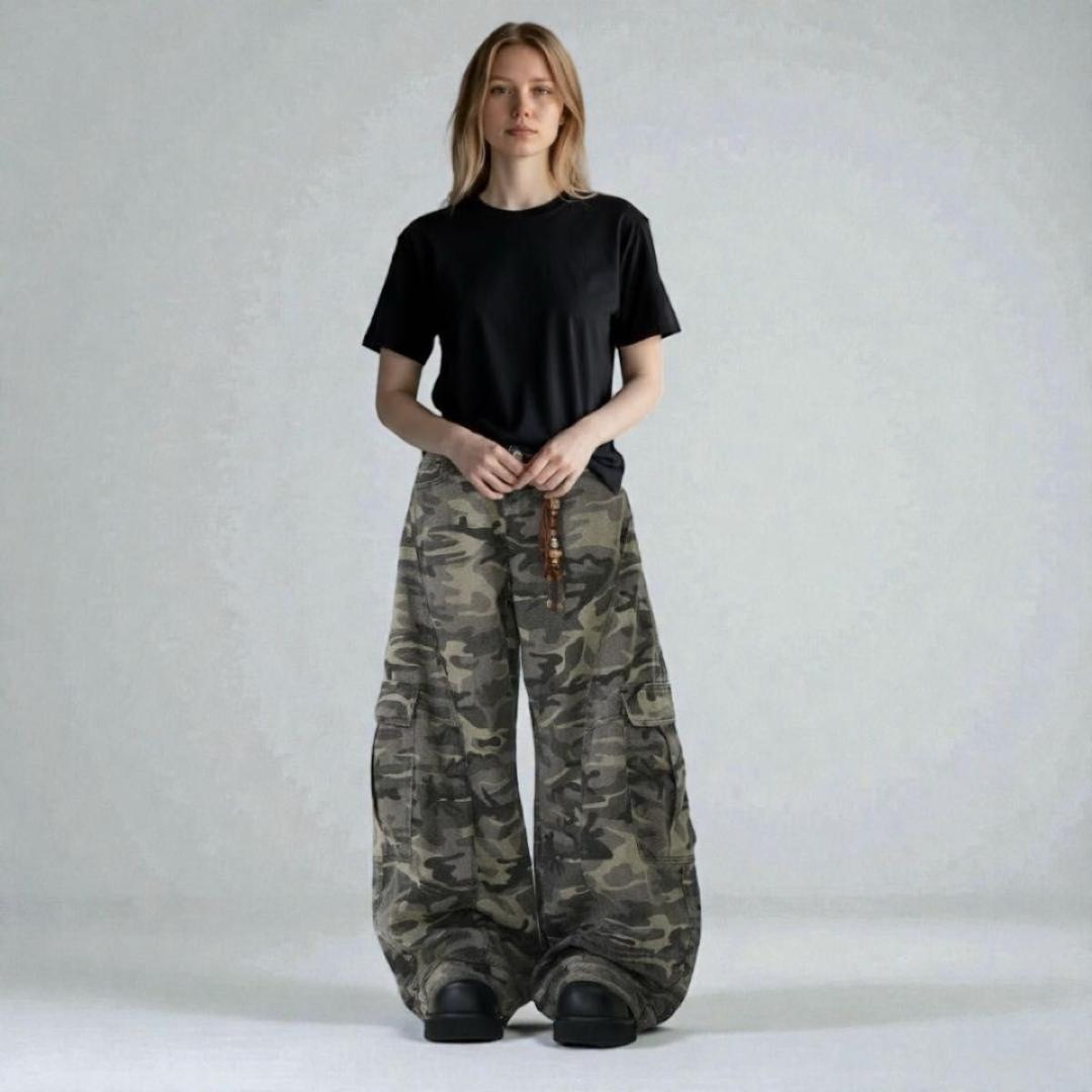 2XL 迷彩バギーデニム Y2K デニムパンツ カモフラ 新品未使用 907