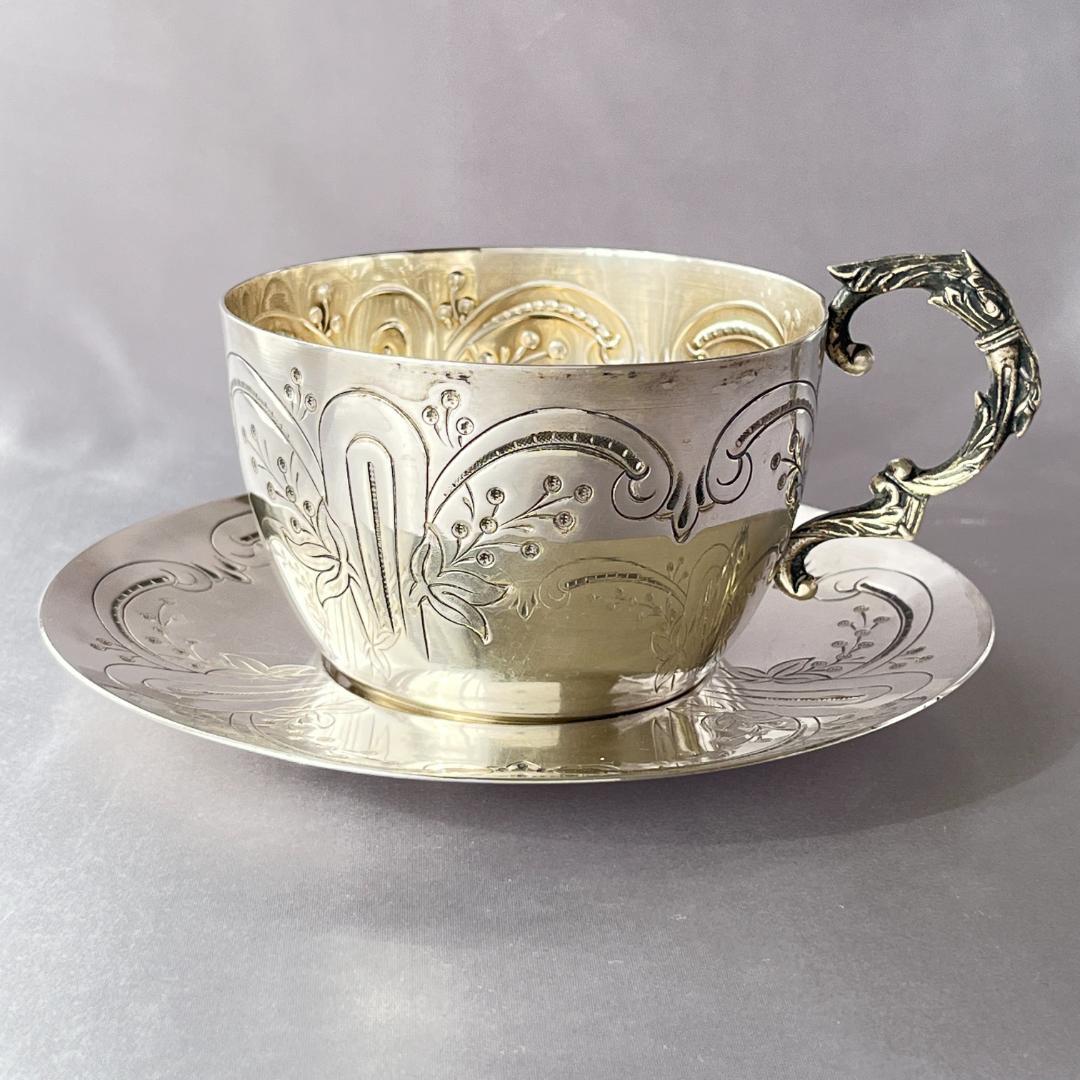 仏蘭西】アールヌーボー カップ＆ソーサー 【シルバープレート