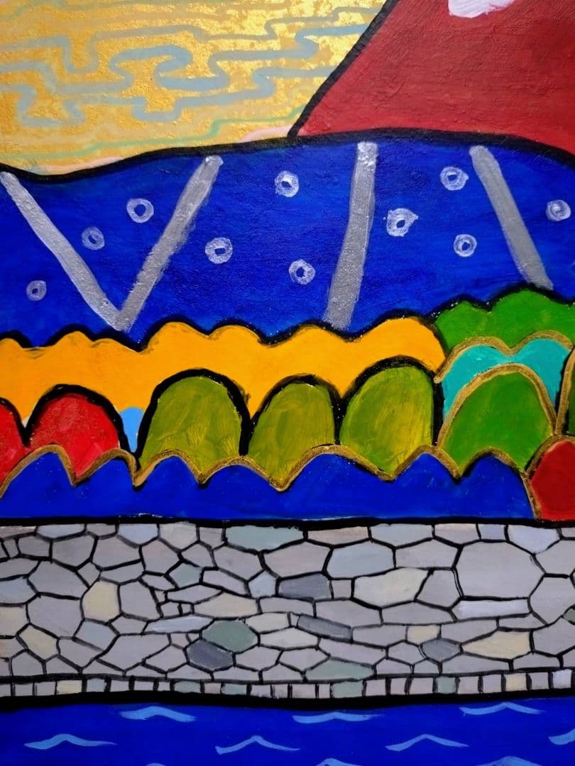 【P10号】片岡球子【海近き富士】手描き作品/表裏サイン・印譜/油彩/油絵/額縁