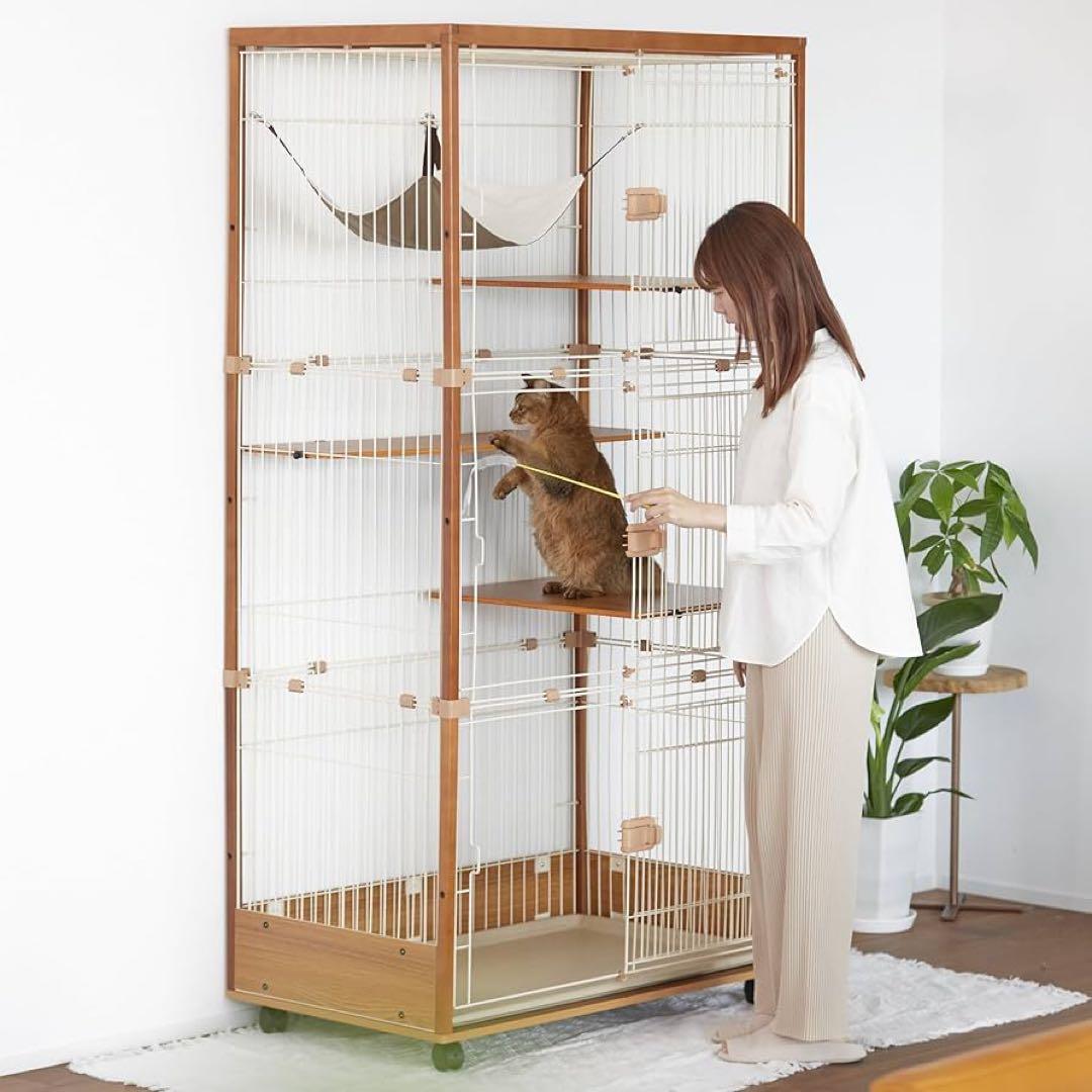 ieneko キャットケージ 3段 猫ケージ 木製 ナチュラル Amazon | ieneko 猫 ケージ 3段 キャットケージ 木製 無垢材 幅96×奥行