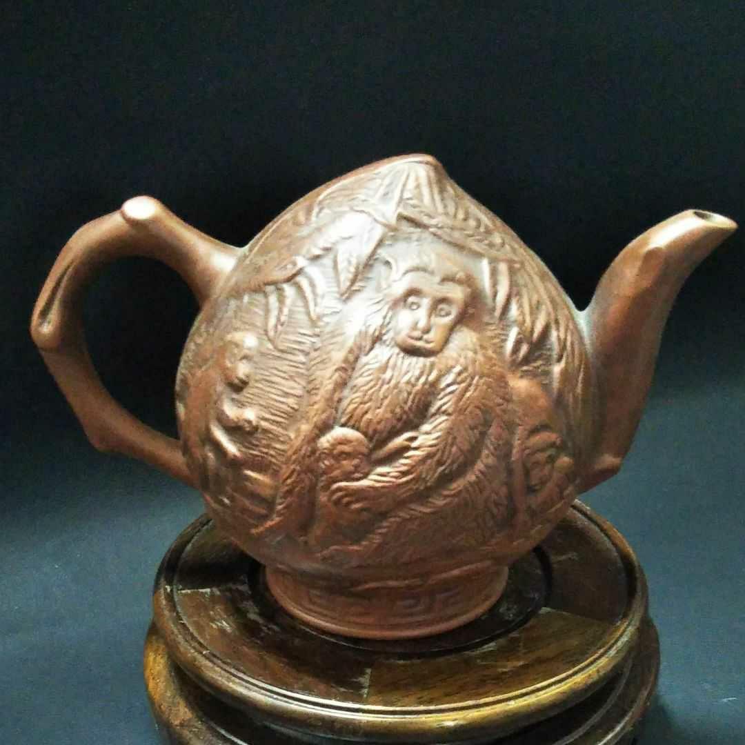 中国古美術/朱泥紫砂桃袁紋水滴/ 紫砂七老人物传记（附