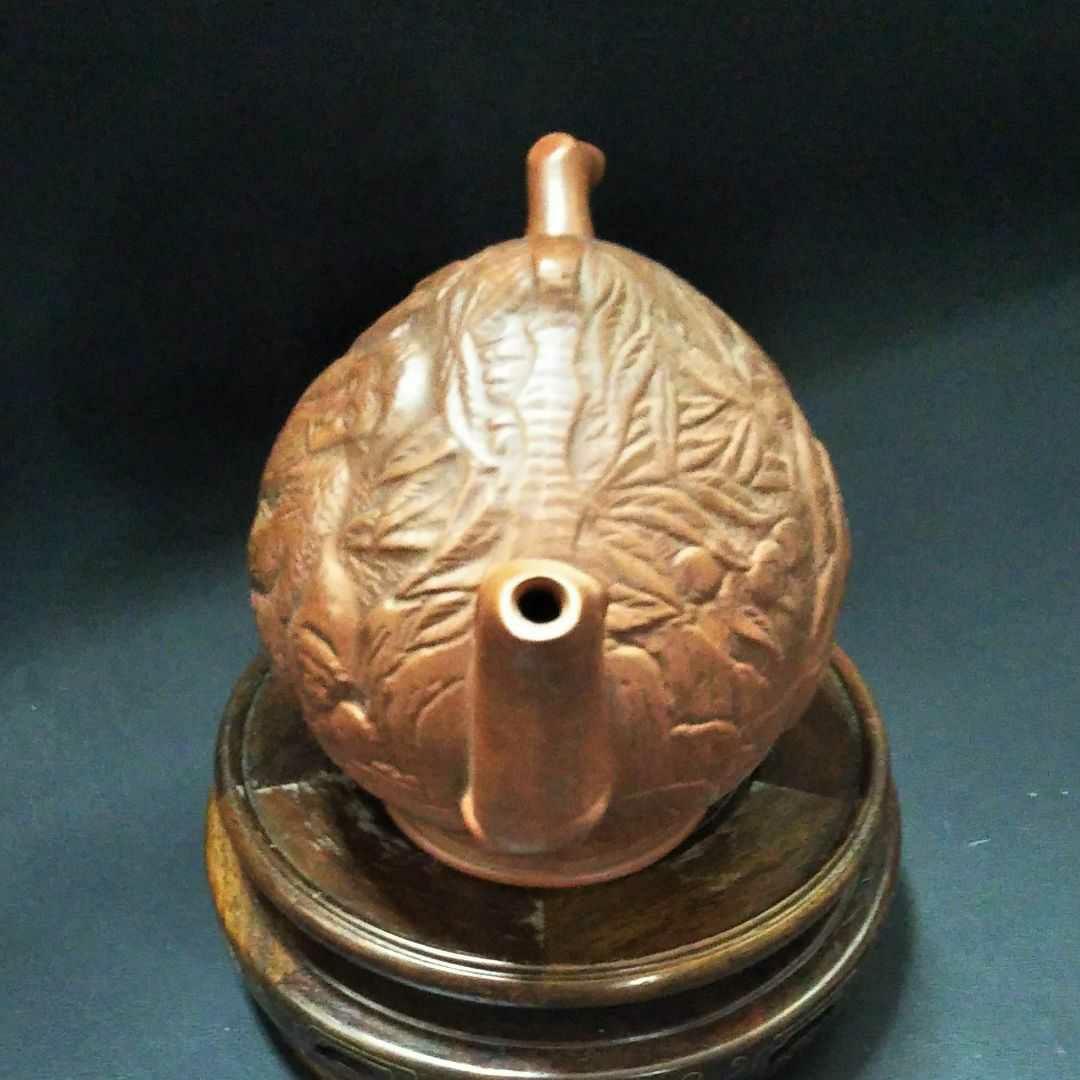 中国古美術/朱泥紫砂桃袁紋水滴/