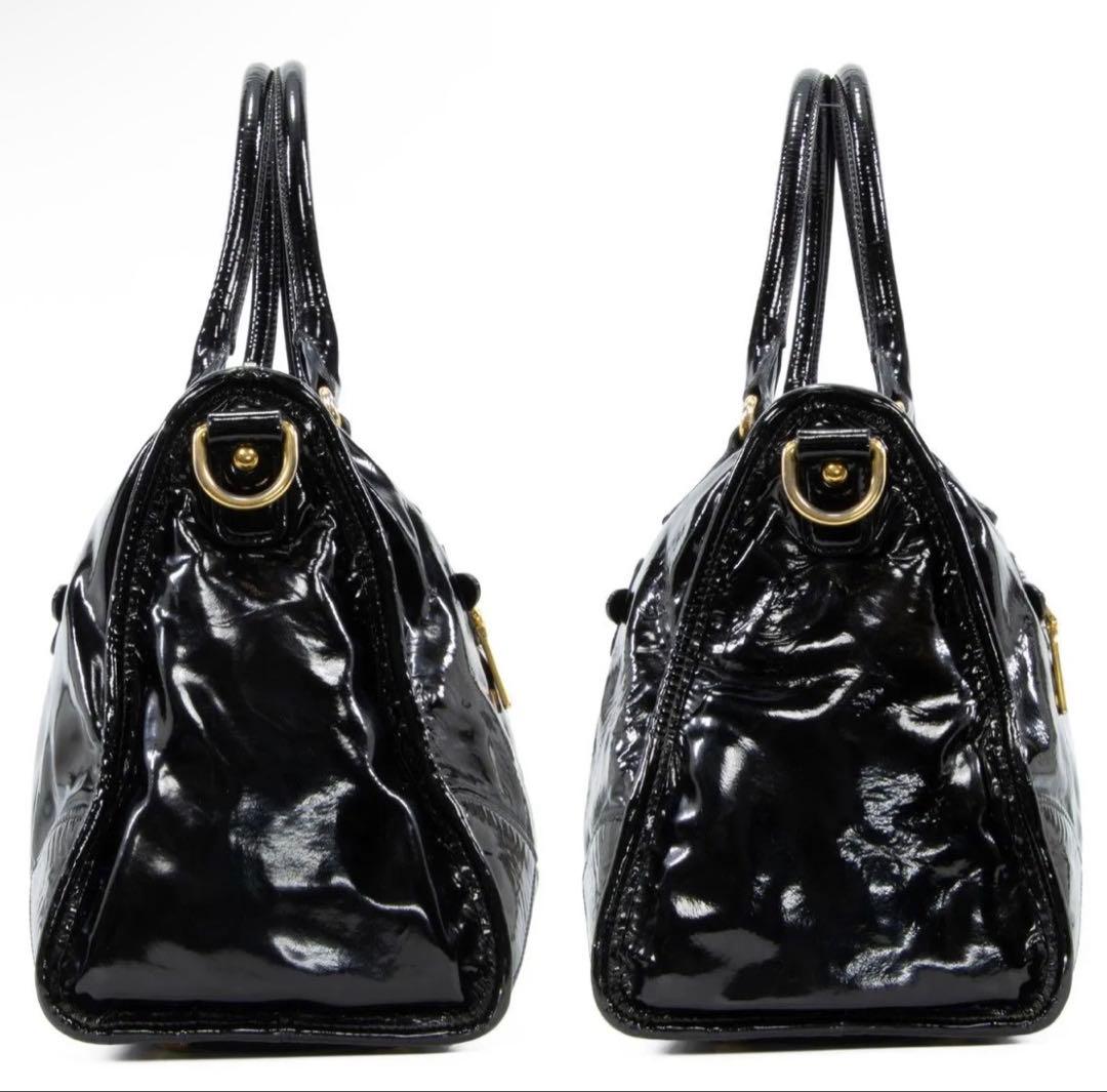 本物 プラダ 2WAYショルダー ハンドバッグ レディース エナメル 黒 肩掛け