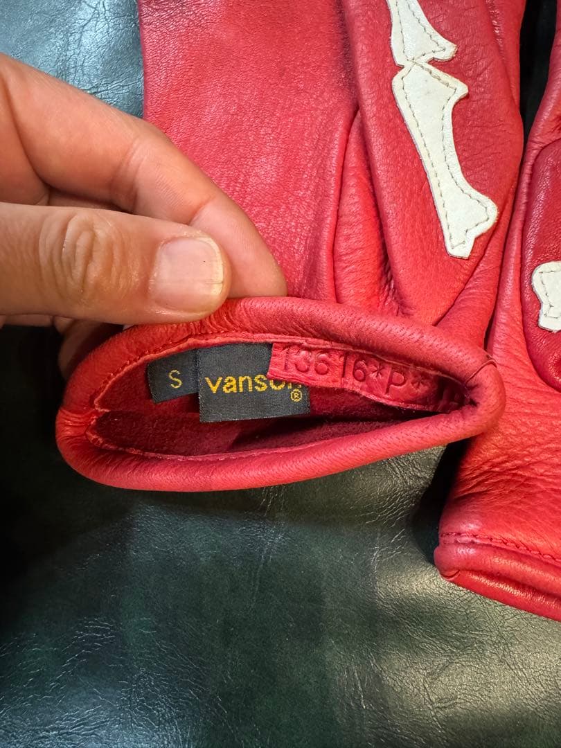 VANSON レザー グローブ Roper Bones X-ray S RED