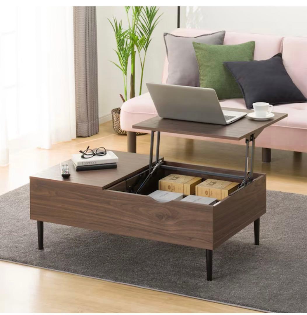 ニトリ ローテーブル ブラウン 木製 リフトアップ可 収納あり