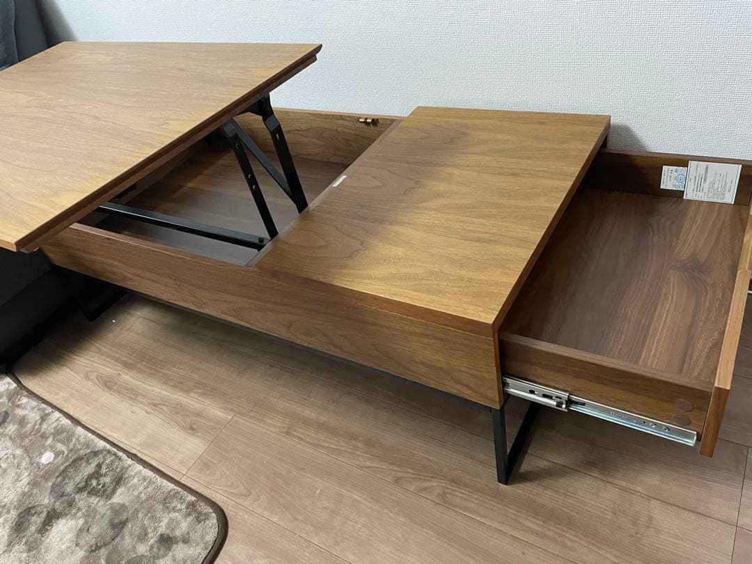 ニトリ ローテーブル ブラウン 木製 リフトアップ可 収納あり
