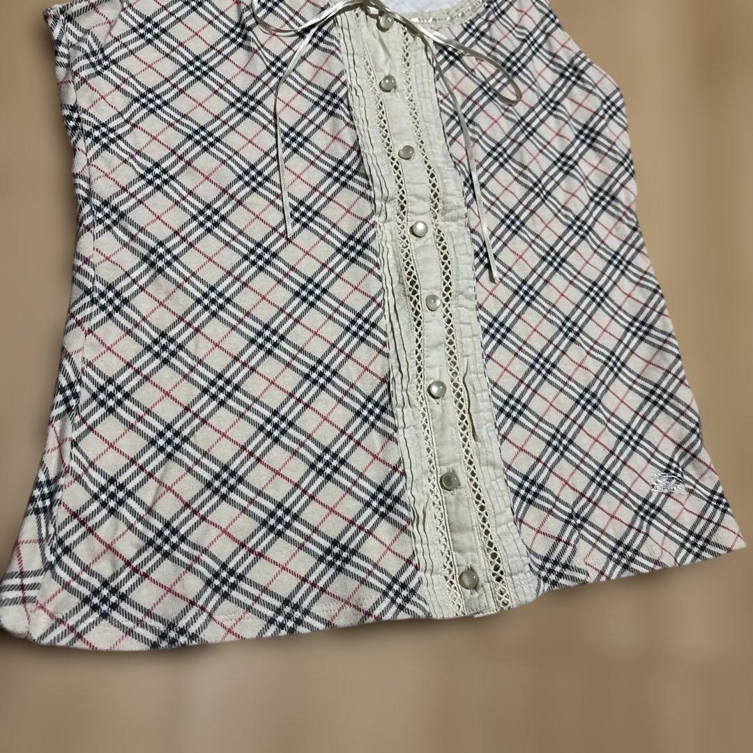 バーバリーブルーレーベル ノバチェック リボン レース タンクトップ Y2K