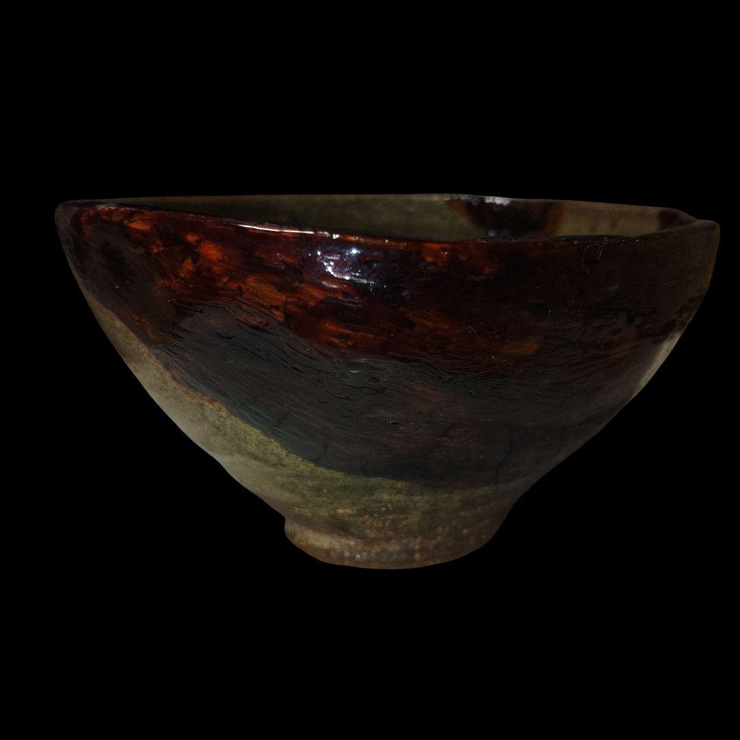 青唐津茶碗 漆継ぎ 三日月高台 茶道 木箱付き