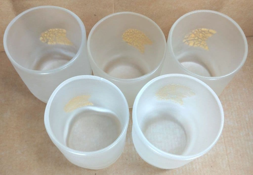 本物保証】藤田喬平 手吹 三日月コップ(5個) 共箱 美品 ガラス工芸