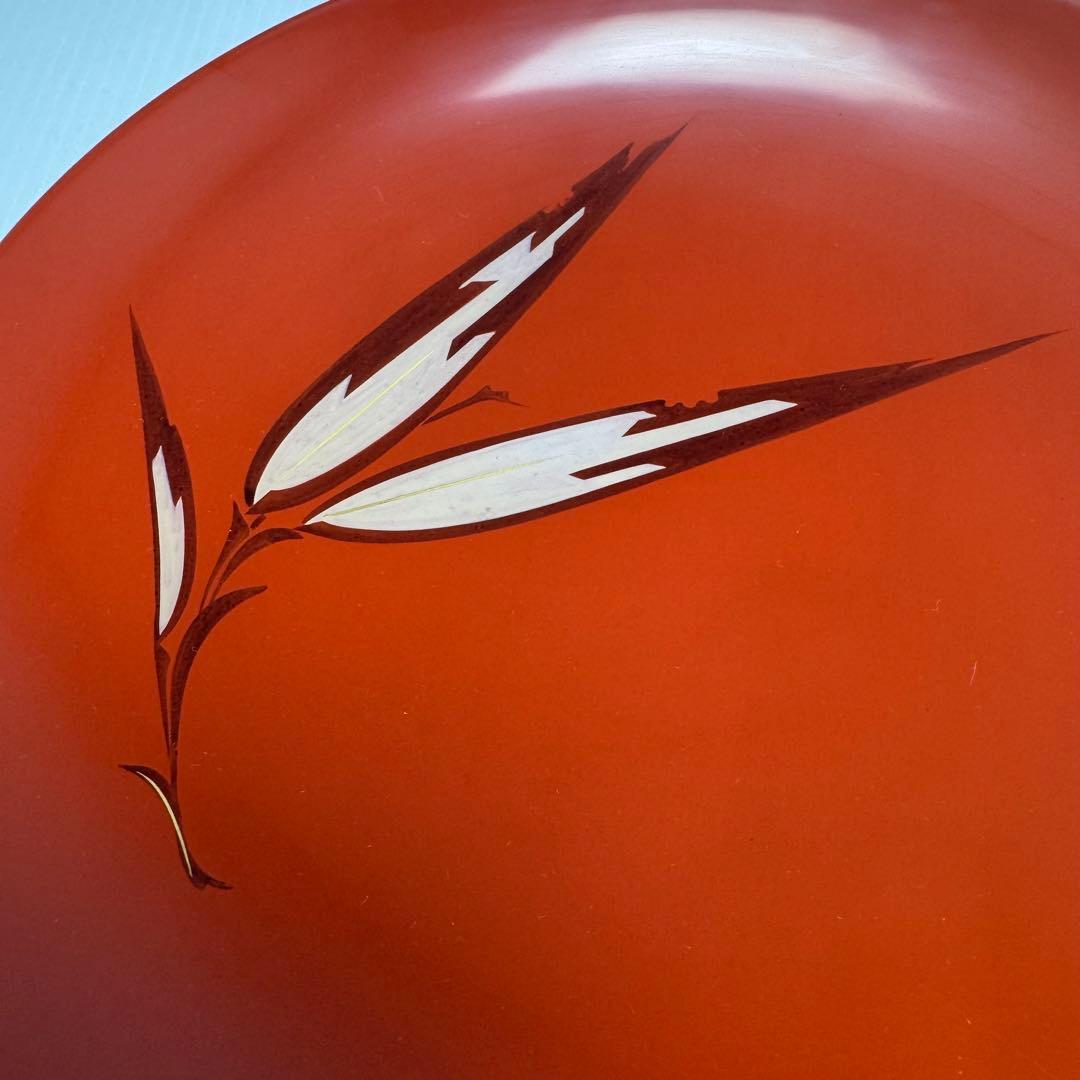 未使用 輪島塗 菓子皿 箸 セット 和皿 漆器 喰籠 赤色 葉 共箱 説明書