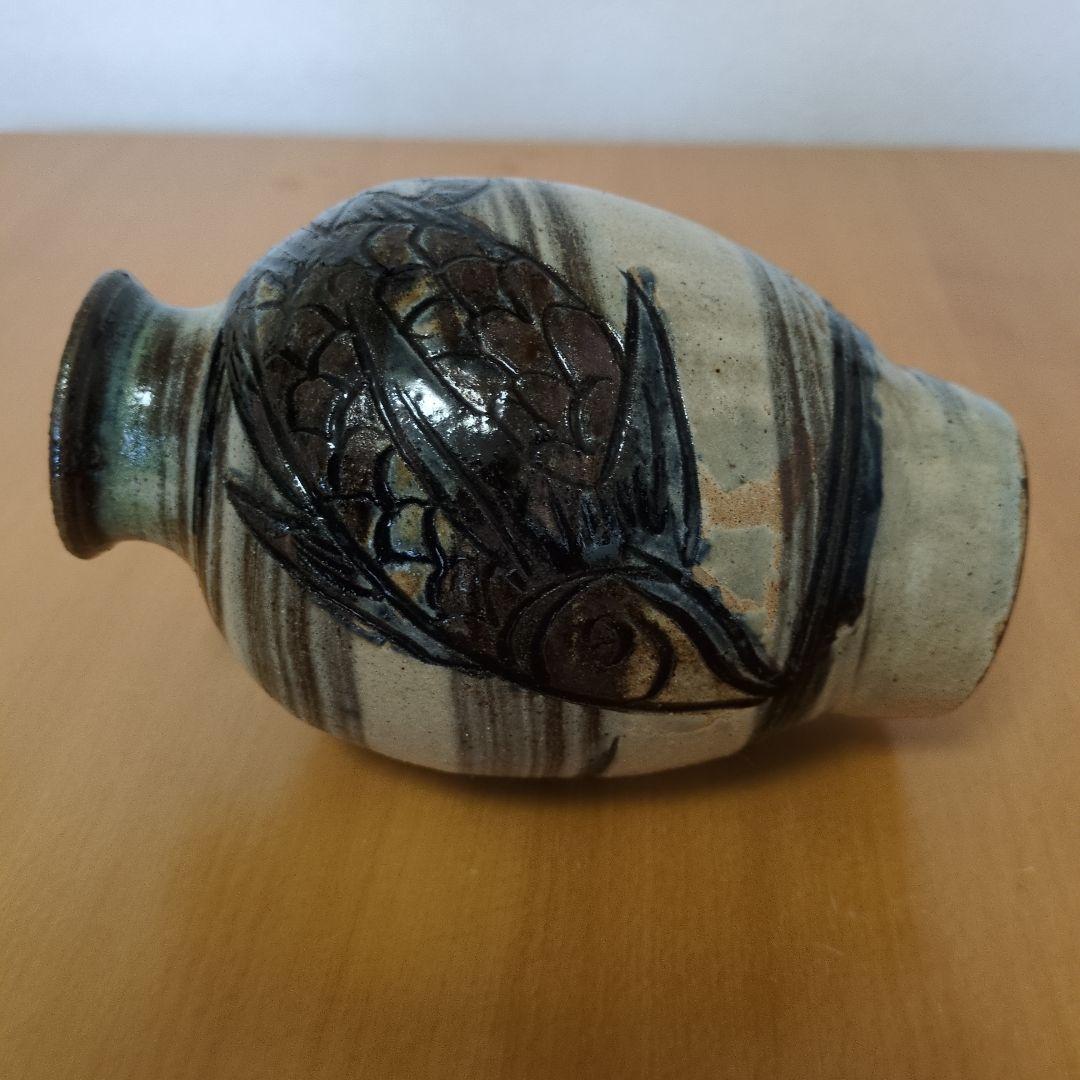 人間国宝 金城次郎 海老魚紋花瓶 栞 共箱 壺屋焼 壷屋焼 やちむん