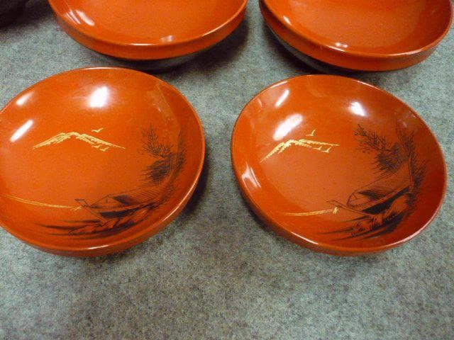 朱塗 沈金 月夜に舟図 吸物椀 10個 [B31538]