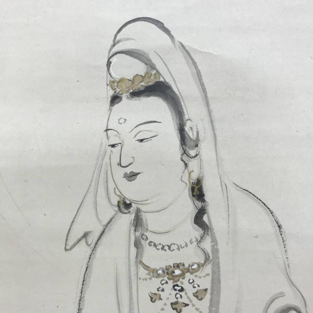 【真作】織田観潮/白衣観音図/観音図/カンノン図/掛軸/名家伝来/AD-287