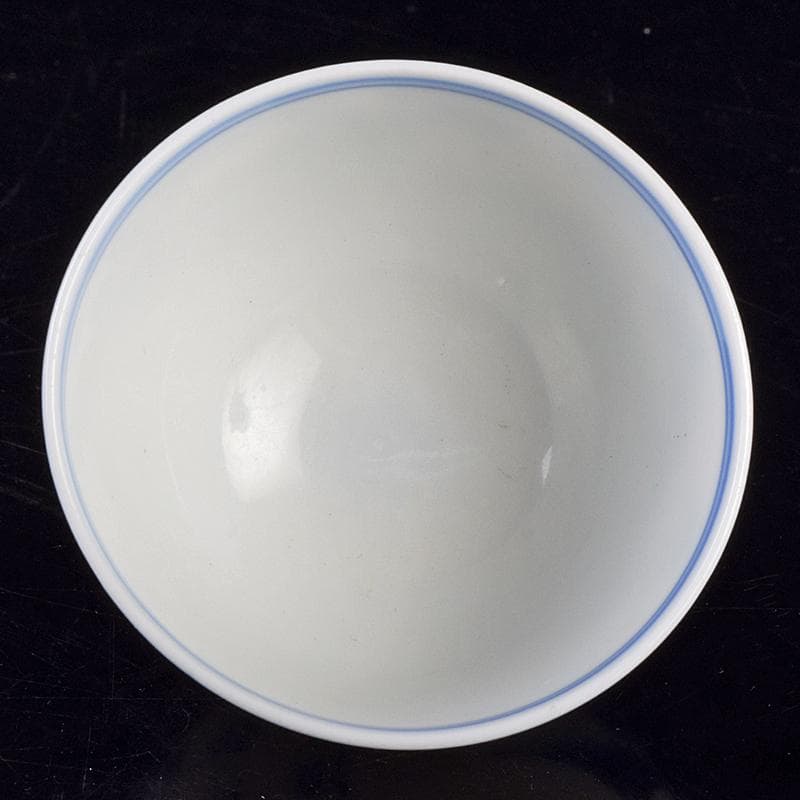 中国 青花 漢詩山水人物文 煎茶碗 時代箱付 V R9489