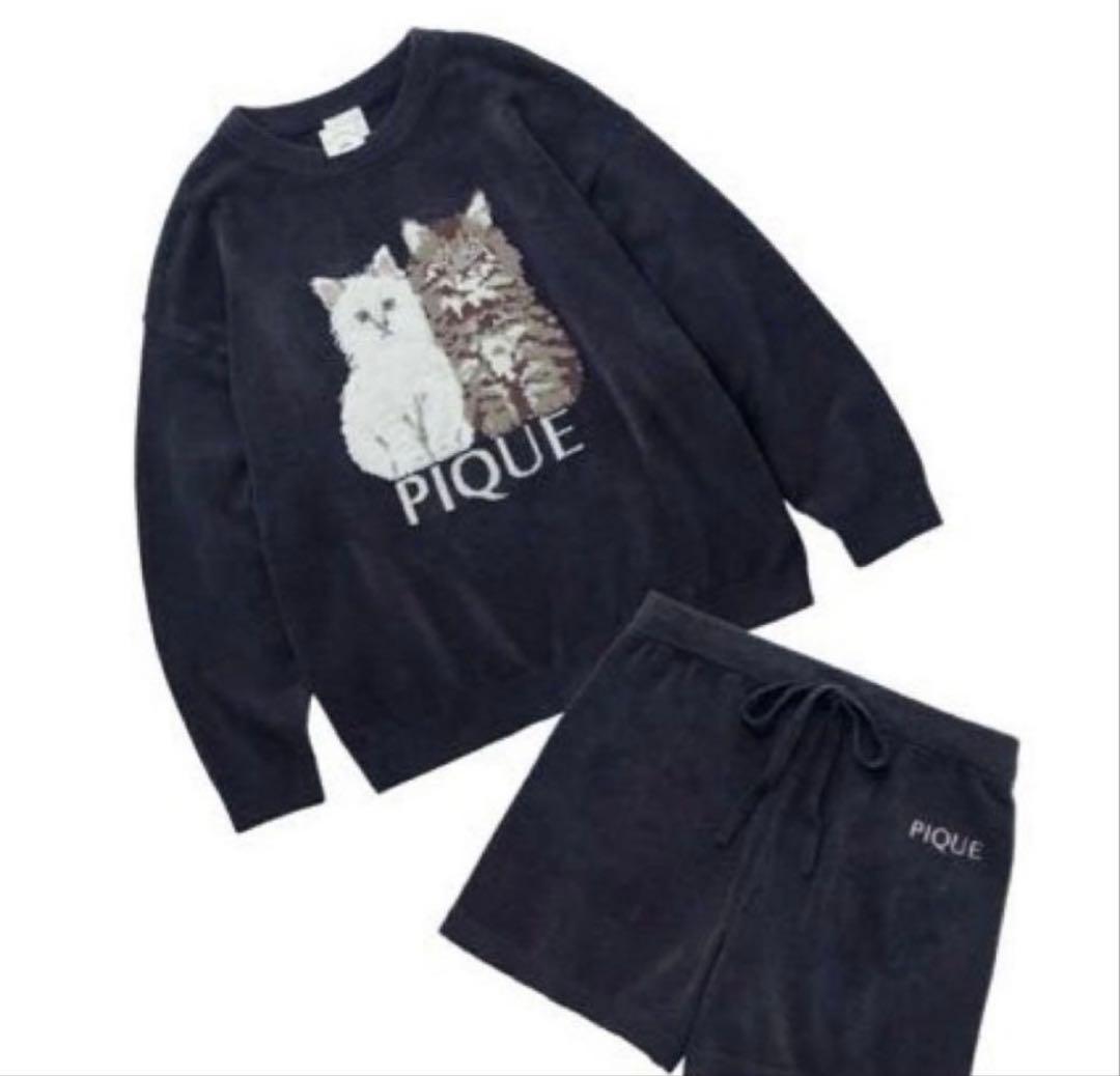 新品♡ジェラートピケ♡ツインキャットジャガードプルオーバー&ショートパンツセット