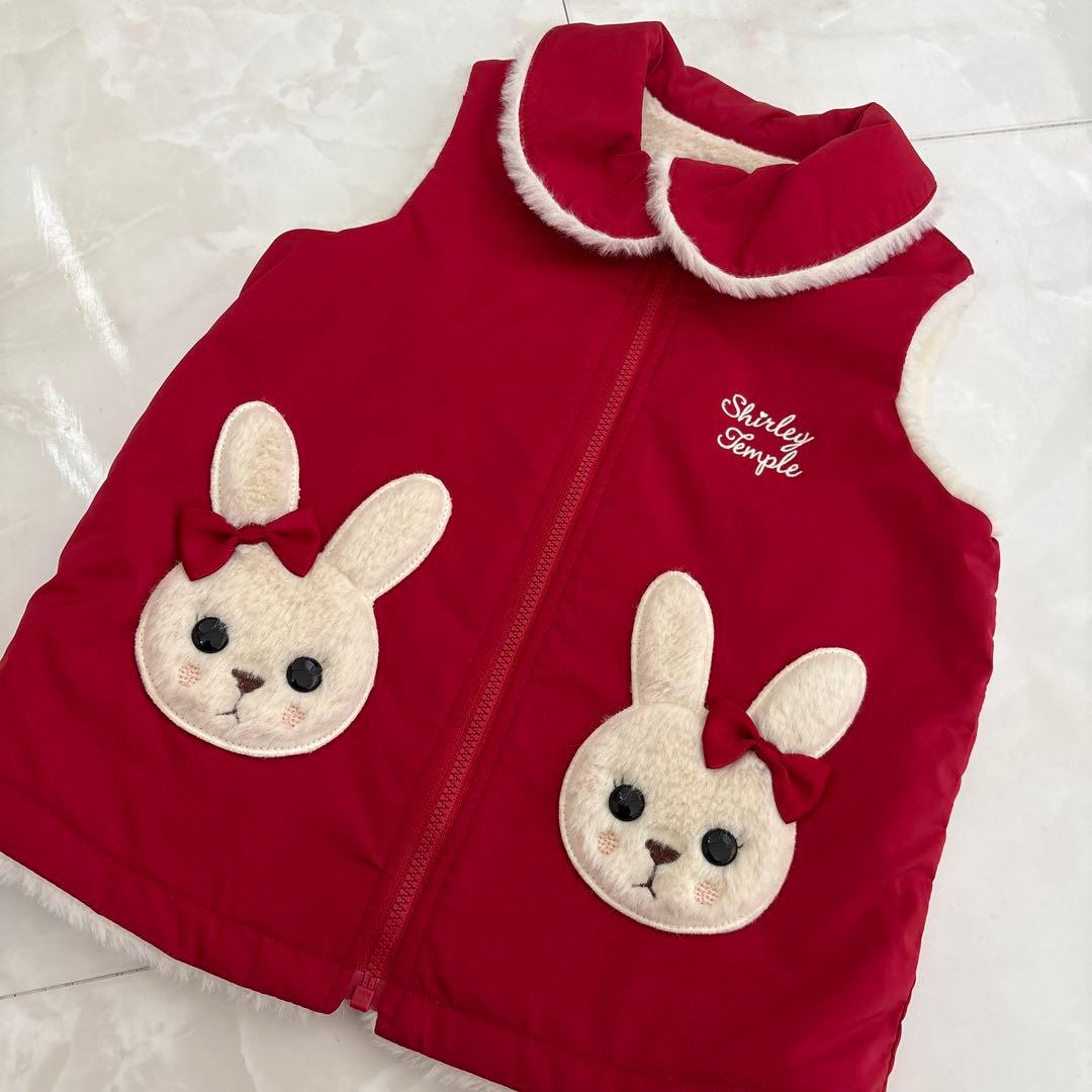 試着のみ♡シャーリーテンプル♡うさぎ♡赤♡ベスト♡8090べびふり♡アウター
