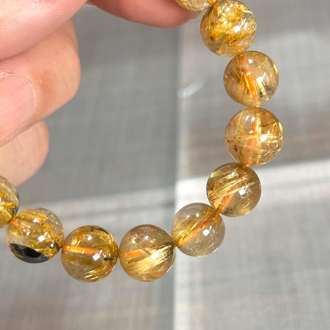 金運強　太陽放射ルチルブレスレット　ヘマタイト　ルチルクォーツ　3-5