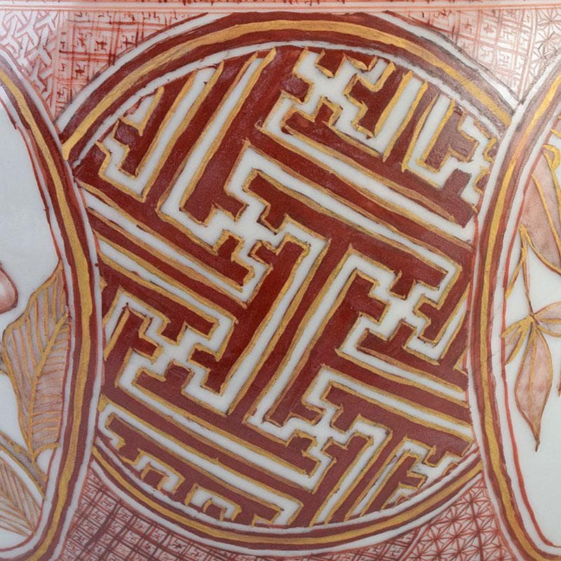 九谷焼 北山堂 赤絵金彩 瑞果文 花瓶 共箱 F R9158B