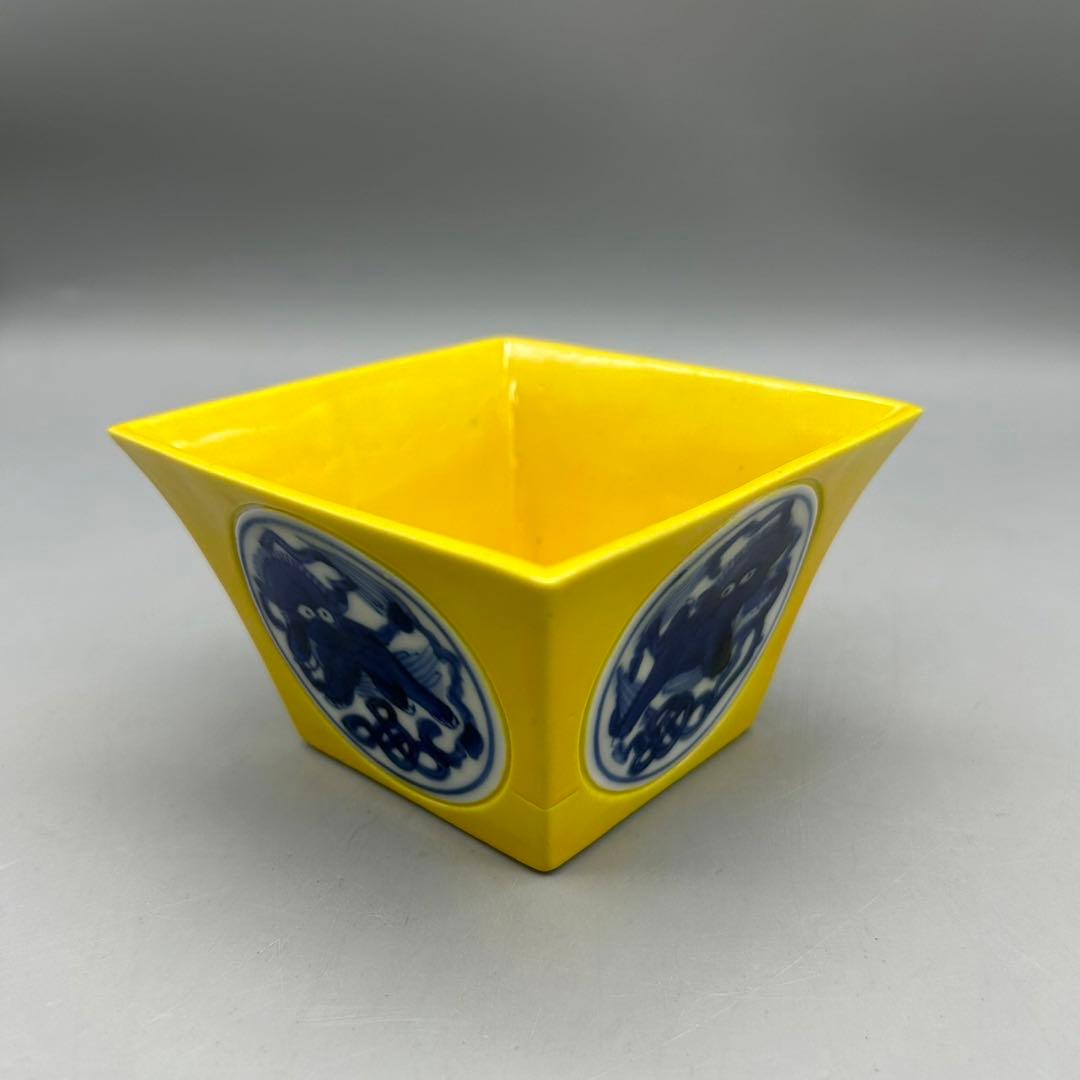 中村翠嵐 黄交趾 向付】8客 合わせ箱 骨董 アンティーク